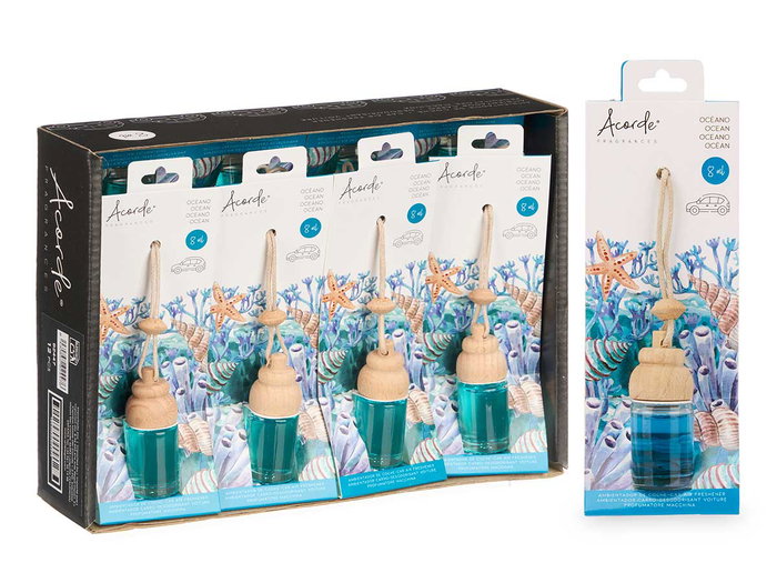 Acorde Ambientador de Coche Oceano, Fragancia Azul en Recipiente de Vidrio de 8 ml, Dimensiones: 2.5 x 6 x 2.5 cm (Set de 24)