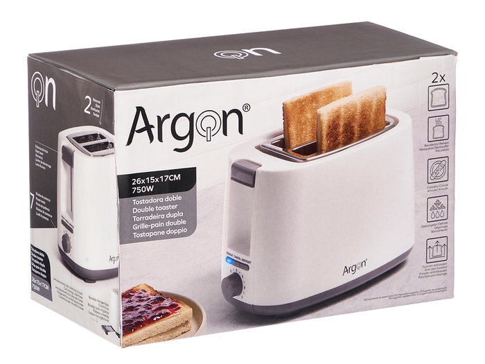 Argon Tostador Doble Blanco Mate 750W 26.5 x 17.2 x 15.2 cm (Set de 6)