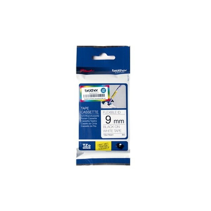 Brother Cinta Laminada Flexible TZe-FX221 Negro sobre Blanco 9mm x 8m