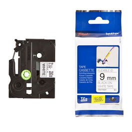 Brother - Cinta Rotuladora Laminada, Flexible, Texto Negro sobre Blanco, 9 mm x 8 M