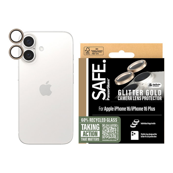 PanzerGlass Protector de Cámara SAFE Glitter Gold para Apple iPhone 16 y iPhone 16 Plus