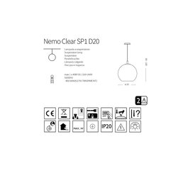 Ideal Lux Lámpara Colgante Nemo de Cristal ø200mm