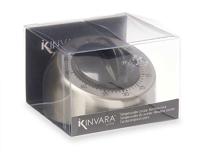 Kinvara Temporizador Cocina Ruleta Acero Inoxidable Negro 8.3x6x8.3 cm (Set de 12)