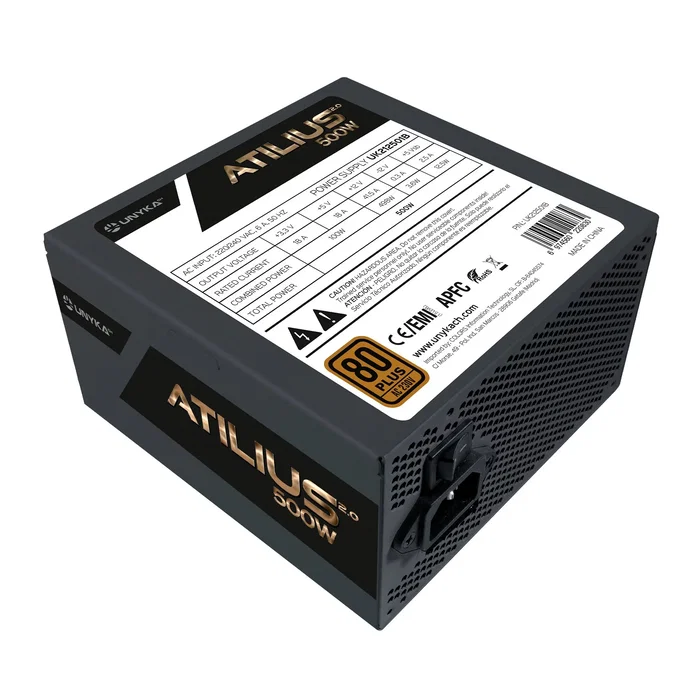 UNYKA Fuente de Alimentación ATILUS 2.0 500W 80 Plus Bronze, 12 cm Ventilador, Negra - UK212501