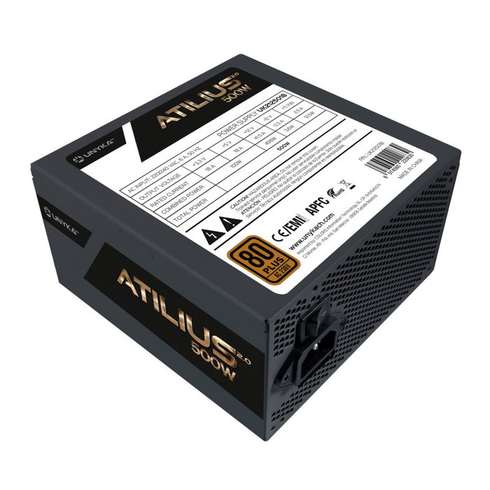 UNYKA Fuente de Alimentación ATILUS 2.0 500W 80 Plus Bronze, 12 cm Ventilador, Negra - UK212501