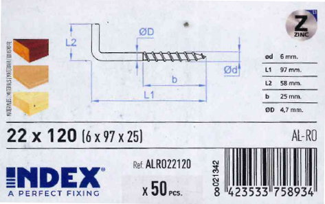 Alcayata de rosca 22x120 Zinc 44063