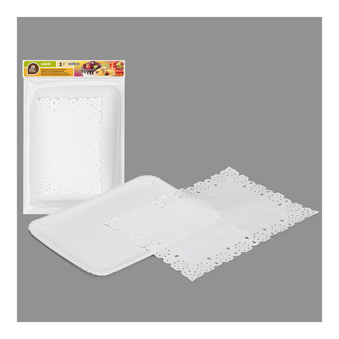 Best Products Bandeja Rectangular con Blonda Color Blanco 25 x 34 cm