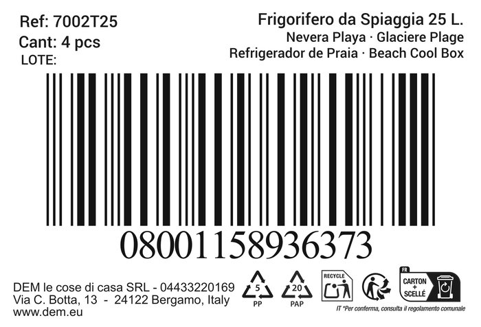 Inde Nevera de Playa 25L Snow - 37.4 x 26.5 x 37 cm (4 Unidades)