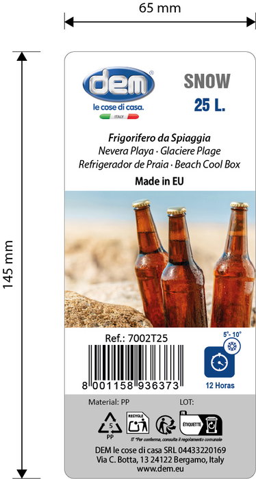 Inde Nevera de Playa 25L Snow - 37.4 x 26.5 x 37 cm (4 Unidades)