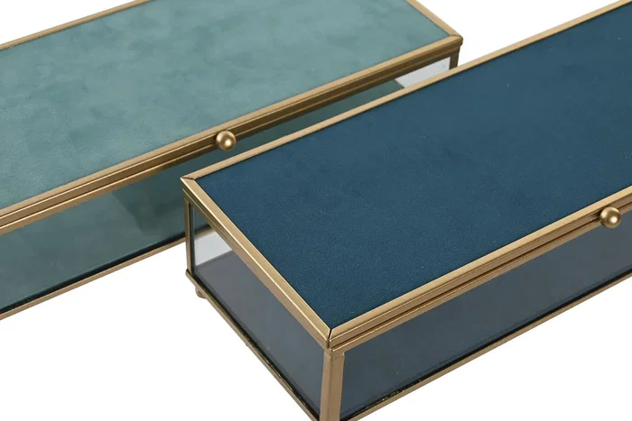 DKD Home Decor Joyero Mediterraneo Azul Celeste Turquesa Cristal y Metal 25 x 10 x 5 cm (2 Unidades) DKD Home Decor Joyero Mediterraneo Azul Celeste Turquesa Cristal y Metal 25 x 10 x 5 cm (2 Unidades)