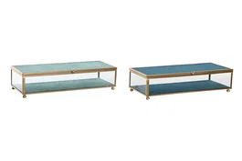 DKD Home Decor Joyero Mediterraneo Azul Celeste Turquesa Cristal y Metal 25 x 10 x 5 cm (2 Unidades)