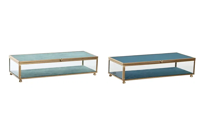 DKD Home Decor Joyero Mediterraneo Azul Celeste Turquesa Cristal y Metal 25 x 10 x 5 cm (2 Unidades) DKD Home Decor Joyero Mediterraneo Azul Celeste Turquesa Cristal y Metal 25 x 10 x 5 cm (2 Unidades)