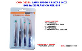 LAMS Juego de 4 Pinzas 110 mm INOX