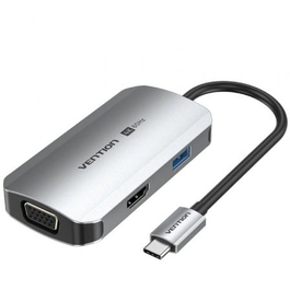 Vention Docking Station USB-C Hub TQAHB con HDMI, VGA, USB 3.0 y PD 100W - Resolución 4K@60Hz, Color Gris