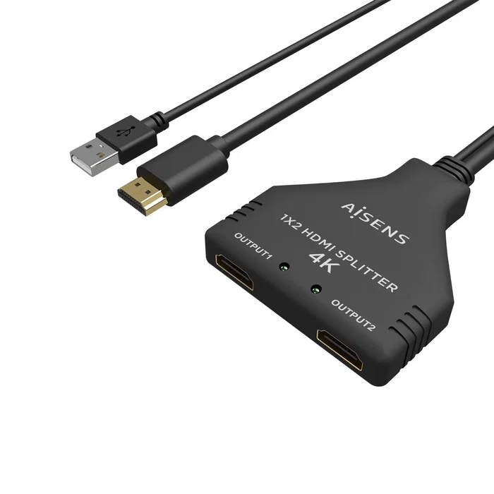 Aisens Duplicador HDMI 1x2 4K@30Hz con Alimentación USB y Cable Negro Aisens Duplicador HDMI 1x2 4K@30Hz con Alimentación USB y Cable Negro