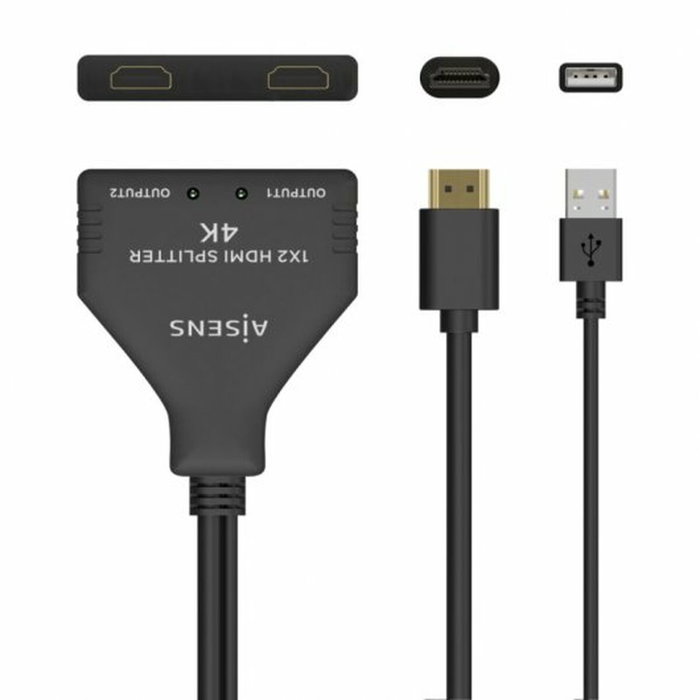 Aisens Duplicador HDMI 1x2 4K@30Hz con Alimentación USB, Negro