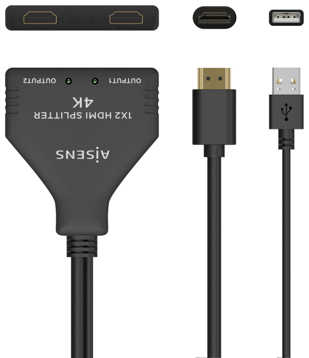 Aisens Duplicador HDMI 1x2 4K@30Hz con Alimentación USB, Negro