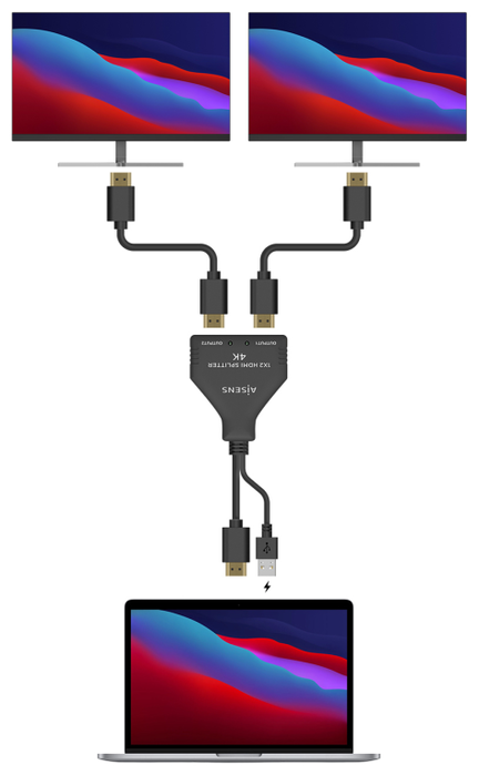 Aisens Duplicador HDMI 1x2 4K@30Hz con Alimentación USB, Negro