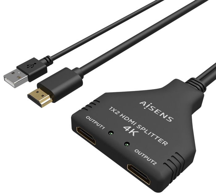 Aisens Duplicador HDMI 1x2 4K@30Hz con Alimentación USB, Negro