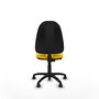Silla de oficina Algarra con mecanismo Contacto permanente básico tapizada con Similpiel color Amarillo. Equipada con Base poliamida negra, Sin brazos y Ruedas de parqué