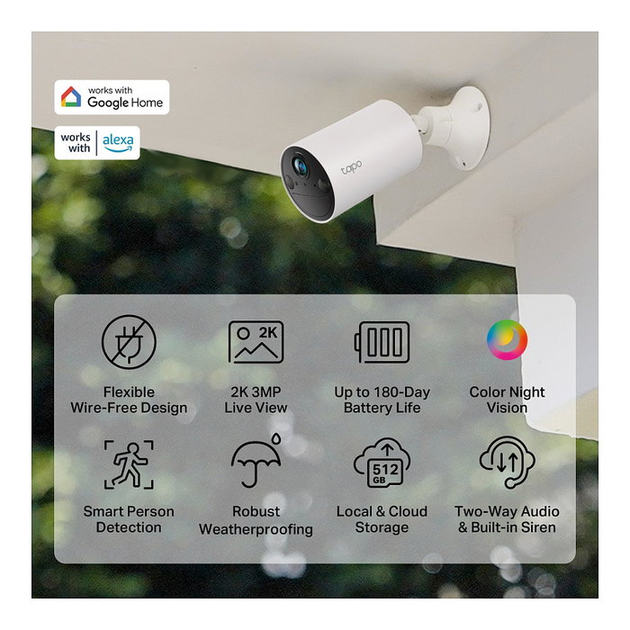 TP-Link Tapo C410 Camara de seguridad IP Exterior Inalambrica 3MP Vision nocturna IR IP65 Blanco