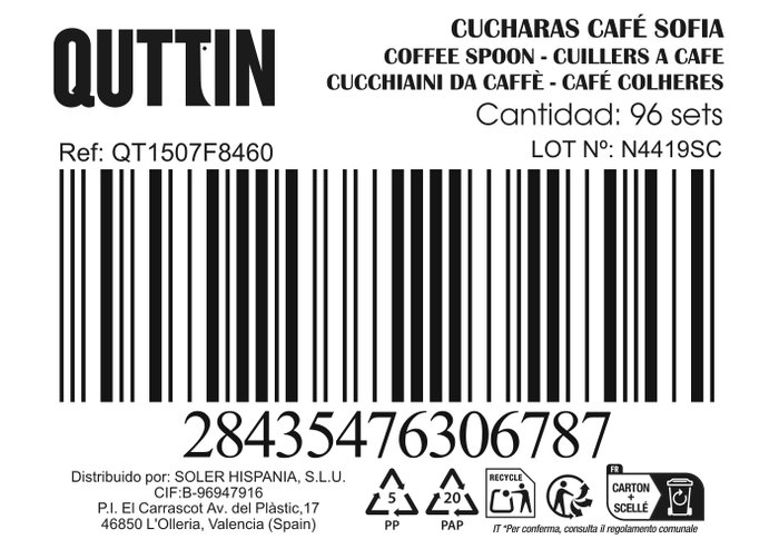 Inde Set 6 Cucharas Café "Sofia" 10.5 x 2.5 cm (12 Cajas)