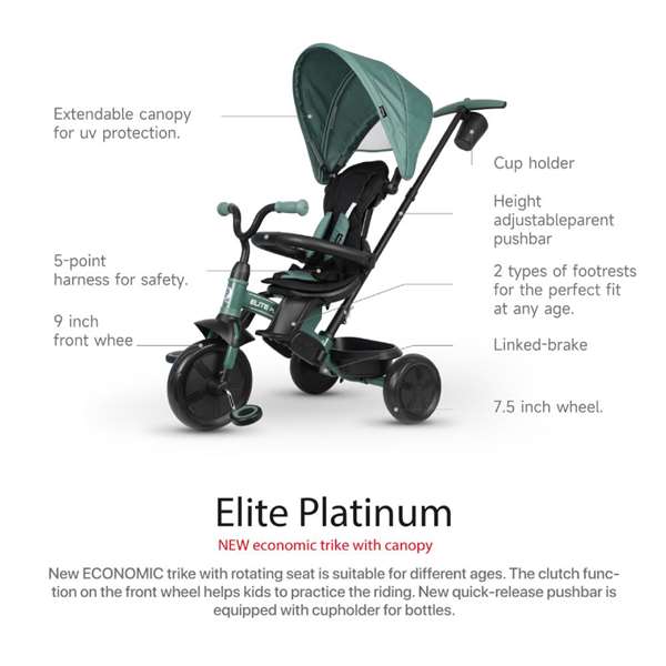 Ociotrends Triciclo 6 en 1 Elite Platinum Asiento Giratorio 360º, desde 10 meses