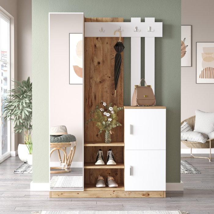 Hanah Home Dd7-Aw Recibidor Moderno y Elegante, Pino Atlántico y Blanco, Ancho 113.6 cm, Alto 179.7 cm, Profundo 37.5 cm, 100% Melamina Hanah Home Dd7-Aw Recibidor Moderno y Elegante, Pino Atlántico y Blanco, Ancho 113.6 cm, Alto 179.7 cm, Profundo 37.5 cm, 100% Melamina
