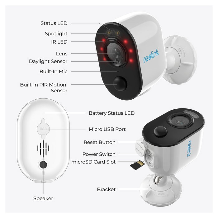 Reolink Cámara de Seguridad Argus Serie B310 con Panel Solar para Exteriores, Inalámbrica, Batería Recargable