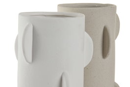 DKD Home Decor Jarrón Blanco Beige Porcelana 15.5 x 30 x 15.5 cm (4 Unidades)