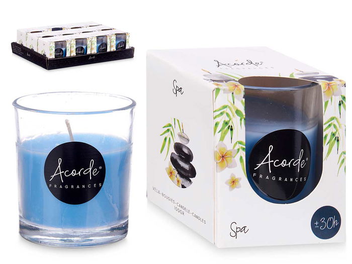 Acorde Vela Vaso 30 Horas Spa Azul Vidrio Cera 7x7x7 cm (Set de 12) Acorde Vela Vaso 30 Horas Spa Azul Vidrio Cera 7x7x7 cm (Set de 12)