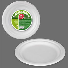 Best Products Platos de Postre Redondos Caña de Azúcar Blancos Ø17 cm, Biodegradables, 25 Unidades