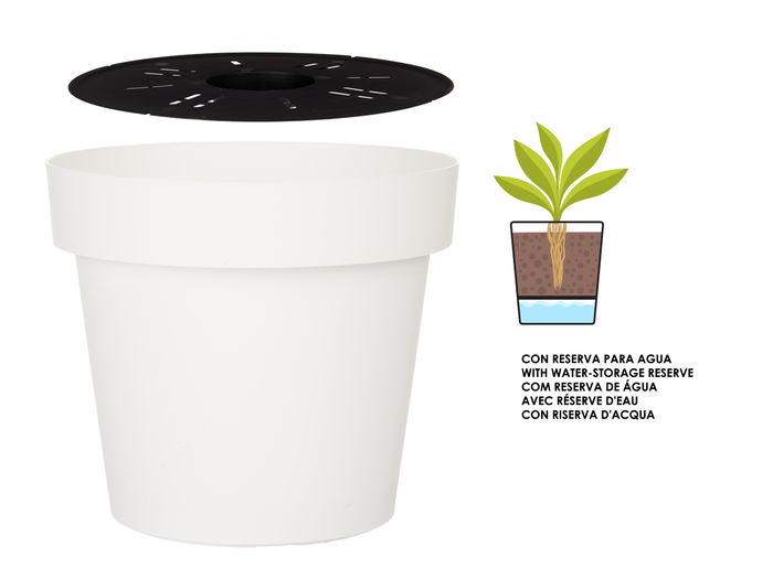 Ibergarden Maceta Plastico Blanca Con Reserva De Agua 30 cm (Set de 6)