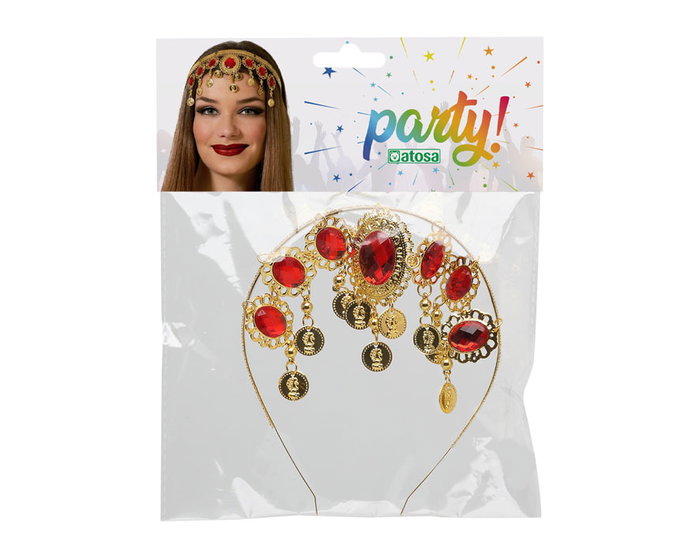 Diadema Carnaval Medallas Doradas Mujer Adulto, Estilo Árabe con Piedras Rojas y Monedas Colgantes para Danza del Vientre y Disfraces Diadema Carnaval Medallas Doradas Mujer Adulto, Estilo Árabe con Piedras Rojas y Monedas Colgantes para Danza del Vientre y Disfraces