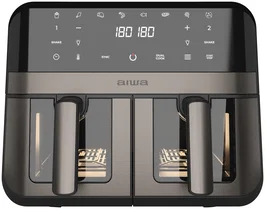 Aiwa Freidora por aire Futago AFR-9000 9L 2400W 8 programas Doble cesta y ventana Acero