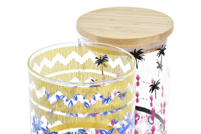 DKD Home Decor Bote de Borosilicato y Bambú Africa Gres 1L
