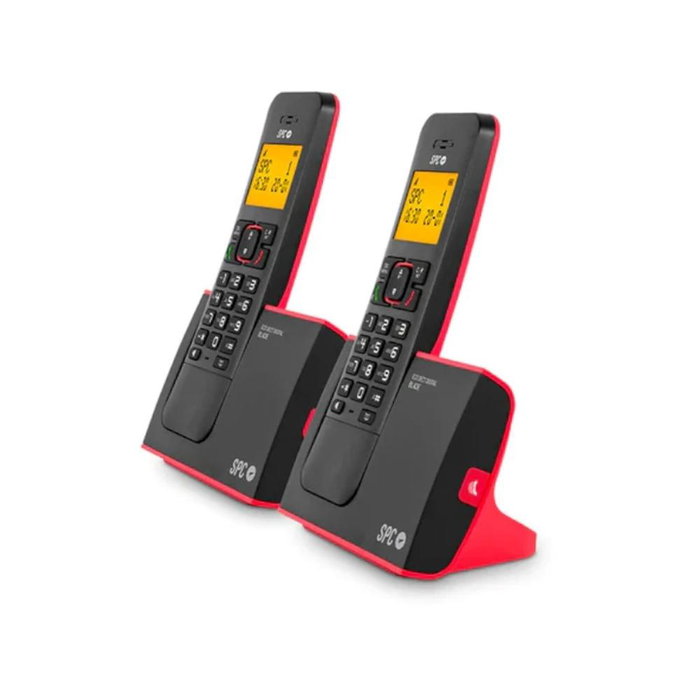 SPC Blade 7292RC2 Teléfono Inalámbrico DECT Pack DUO 2 Manos Libres - Rojo y Negro - Agenda 50 Nombres, Pantalla Iluminada
