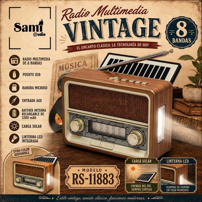 SAMI Radio Sami Vintage 8 bandas madera batería/solar multimedia SAMI Radio Sami Vintage 8 bandas madera batería/solar multimedia