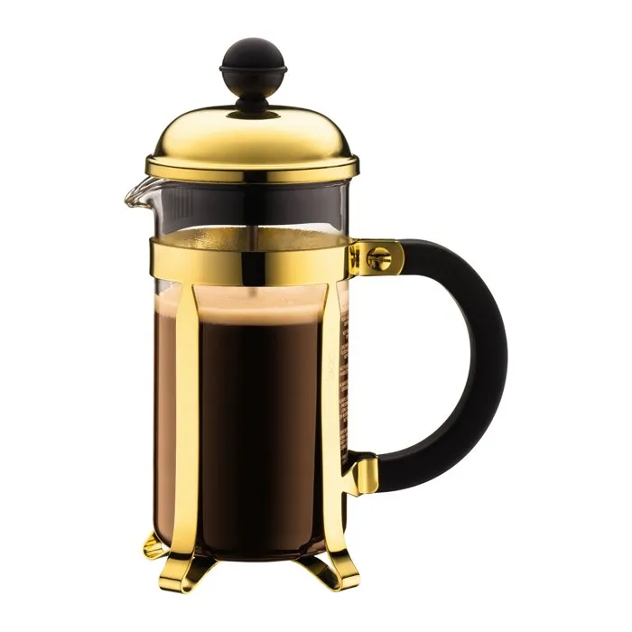 Bodum Chambord BOD0727015100098 - Cafetera de émbolo francesa, 0.35 L (3 tazas), acero inoxidable dorado Bodum Chambord BOD0727015100098 - Cafetera de émbolo francesa, 0.35 L (3 tazas), acero inoxidable dorado