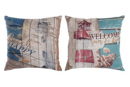 DKD Home Decor Cojin Mediterraneo Multicolor de Algodon y Lino 50 x 50 x 12 cm (4 Unidades)