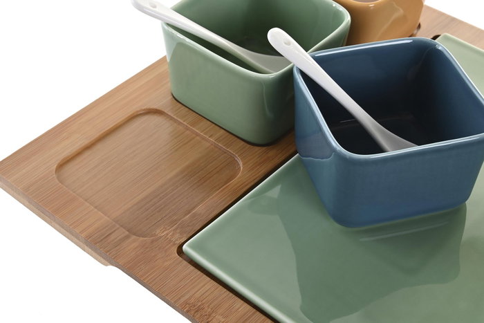 DKD Home Decor Set de 8 Bandejas para Aperitivos de Bambú y Porcelana Multicolor 30x30x6 cm DKD Home Decor Set de 8 Bandejas para Aperitivos de Bambú y Porcelana Multicolor 30x30x6 cm