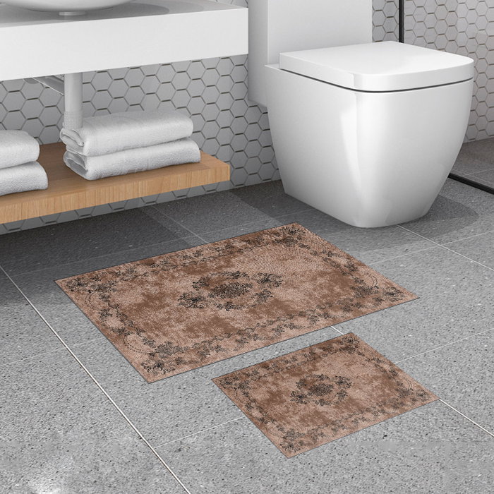 Mijölnir 510611 Juego de Alfombras de Baño de Poliéster Antideslizante 50x60 cm y 60x100 cm Marrón