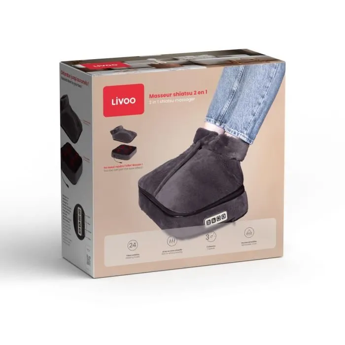 Livoo DOS204 Masajeador Shiatsu 2 en 1 para Pies y Espalda con 24 Cabezales, 3 Velocidades, Con o sin Calor - Gris Livoo DOS204 Masajeador Shiatsu 2 en 1 para Pies y Espalda con 24 Cabezales, 3 Velocidades, Con o sin Calor - Gris