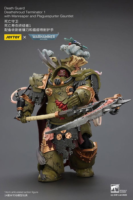 Warhammer 40k Figura 1/18 Death Guard Deathshroud Terminator 1 with Manreaper and Plaguespurter Gauntlet 14 cm