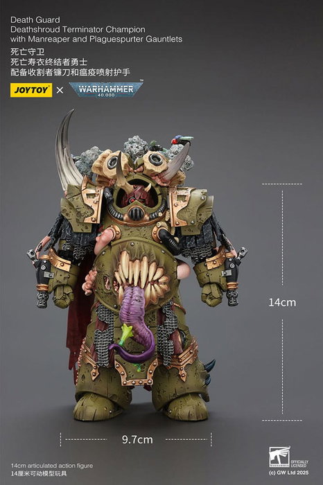 Warhammer 40k Figura 1/18 Death Guard Deathshroud Terminator 1 with Manreaper and Plaguespurter Gauntlet 14 cm