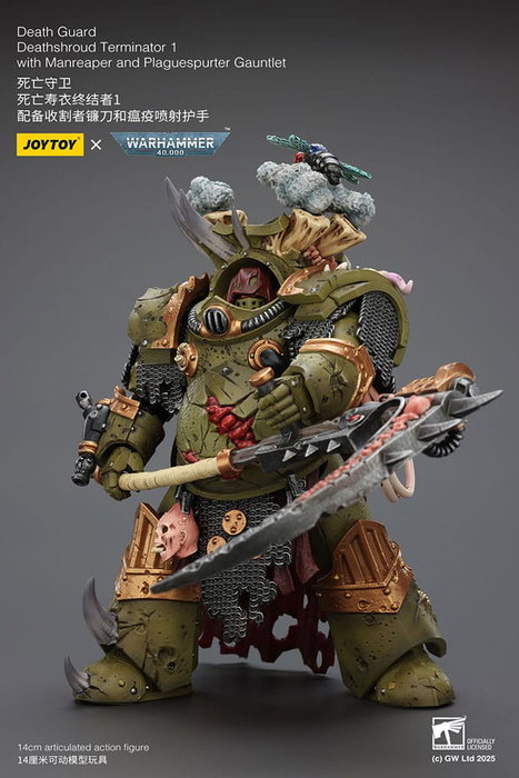 Warhammer 40k Figura 1/18 Death Guard Deathshroud Terminator 1 with Manreaper and Plaguespurter Gauntlet 14 cm