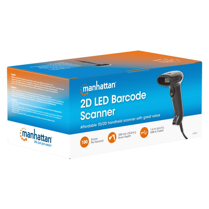 MANHATTAN Lector de códigos de barras 1D/2D LED USB Negro MANHATTAN Lector de códigos de barras 1D/2D LED USB Negro