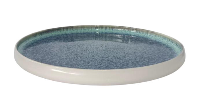 DKD Home Decor Juego de 4 Platos de Gres Esmaltado Azul Marino Jewel Blue 25