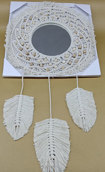 DKD Home Decor Espejo Boho Beige Macrame Cristal 2 x 98 x 52 cm (2 Unidades)