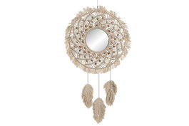 DKD Home Decor Espejo Boho Beige Macrame Cristal 2 x 98 x 52 cm (2 Unidades)
